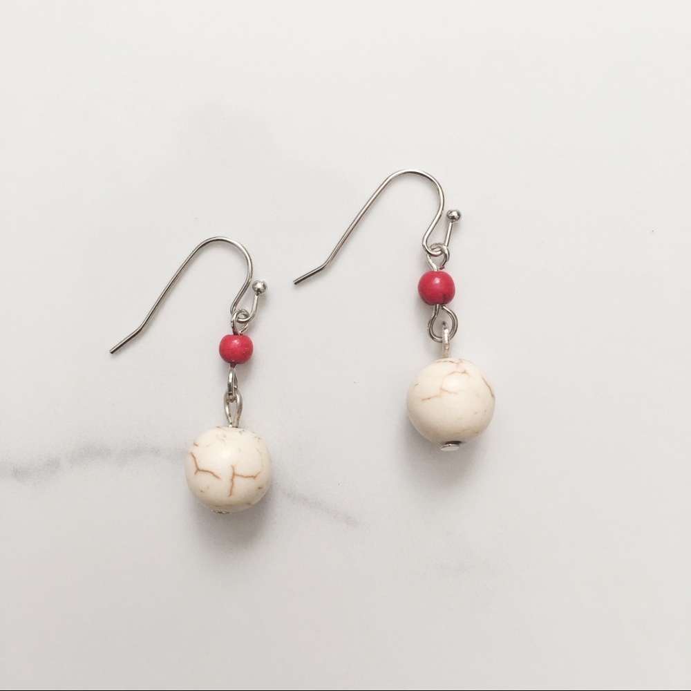 3 for $10 - Red and white round dangles